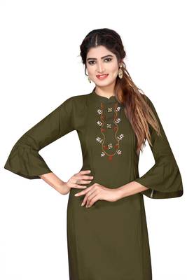 Green embroidered viscose rayon kurtas-and-kurtis 5
