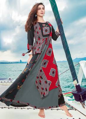 Grey Rayon Embroidered Pakistani Kurtis 1