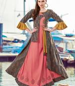 Peach Rayon Embroidered Pakistani Kurtis