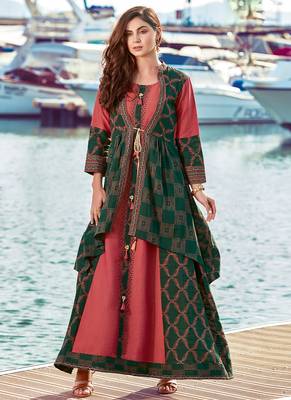 Green Rayon Embroidered Pakistani Kurtis 1