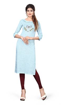 Sky-blue embroidered cotton kurtas-and-kurtis 1