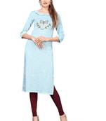 Sky-blue embroidered cotton kurtas-and-kurtis