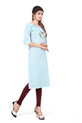 Sky-blue embroidered cotton kurtas-and-kurtis 3