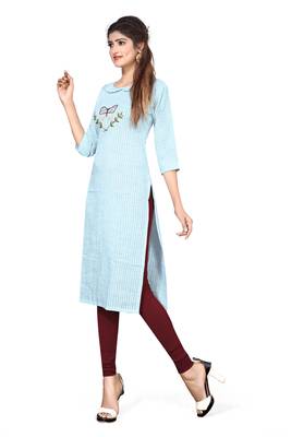Sky-blue embroidered cotton kurtas-and-kurtis 4