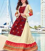 Cream Rayon Embroidered Pakistani Kurtis