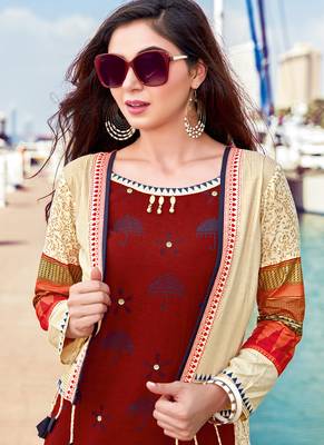 Cream Rayon Embroidered Pakistani Kurtis 2