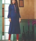 Blue Rayon Embroidered Long Kurtis