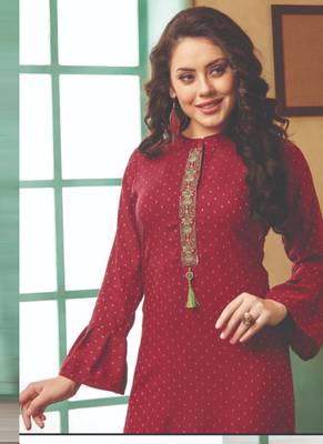 Maroon Rayon Embroidered Long Kurtis 2