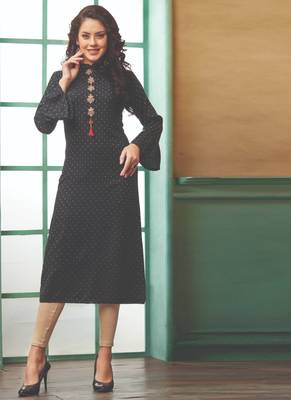 Black Rayon Embroidered Long Kurtis 1