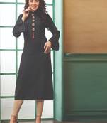 Black Rayon Embroidered Long Kurtis