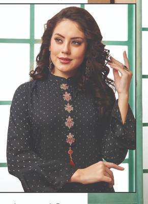 Black Rayon Embroidered Long Kurtis 2
