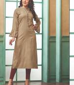 Beige Rayon Embroidered Long Kurtis