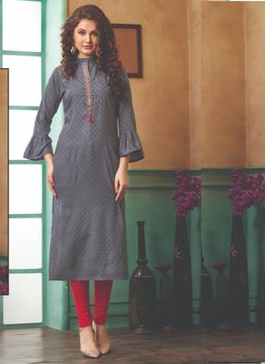 Grey Rayon Embroidered Long Kurtis 1
