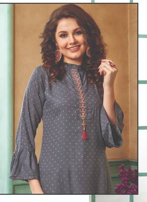 Grey Rayon Embroidered Long Kurtis 2