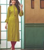 Olive Rayon Embroidered Long Kurtis