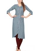 Grey embroidered cotton kurtas-and-kurtis