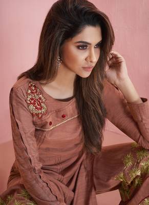 Brown Rayon Embroidered Kurtas And Kurtis 2