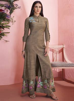 Beige Rayon Embroidered Kurtas And Kurtis 1