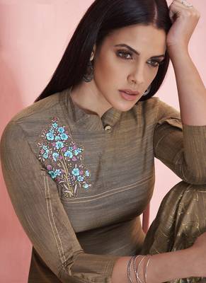 Beige Rayon Embroidered Kurtas And Kurtis 2
