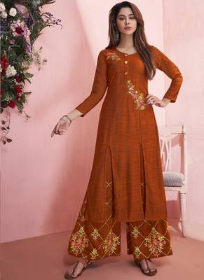 Mustard Rayon Embroidered Kurtas And Kurtis 1
