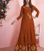 Mustard Rayon Embroidered Kurtas And Kurtis