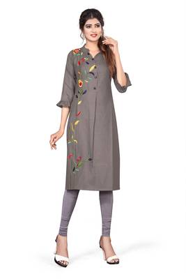 Grey embroidered cotton kurtas-and-kurtis 1