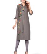 Grey embroidered cotton kurtas-and-kurtis