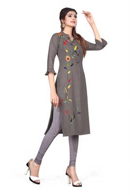 Grey embroidered cotton kurtas-and-kurtis 3