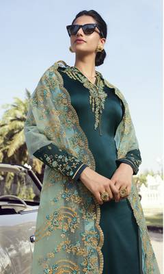 Dark green embroidered georgette salwar 2