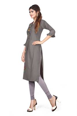 Grey embroidered cotton kurtas-and-kurtis 4