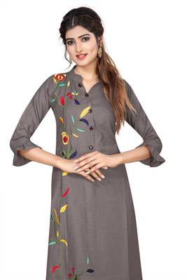 Grey embroidered cotton kurtas-and-kurtis 5