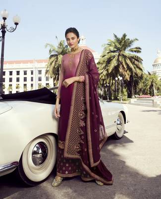 Dark pink embroidered georgette salwar 1