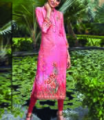 Pink Rayon Embroidered Long Kurtis