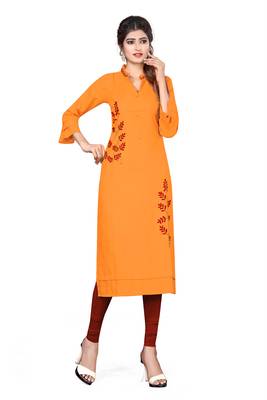 Mustard embroidered cotton kurtas-and-kurtis 1