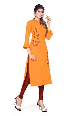 Mustard embroidered cotton kurtas-and-kurtis 3