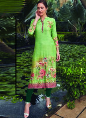 Light Green Rayon Embroidered Long Kurtis 1