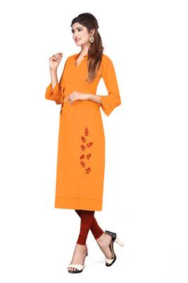 Mustard embroidered cotton kurtas-and-kurtis 4