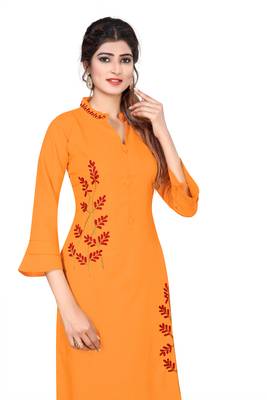 Mustard embroidered cotton kurtas-and-kurtis 5