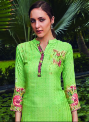 Light Green Rayon Embroidered Long Kurtis 2
