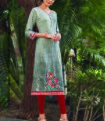 Grey Rayon Embroidered Long Kurtis