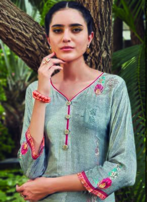 Grey Rayon Embroidered Long Kurtis 2