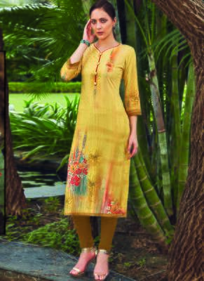 Yellow Rayon Embroidered Long Kurtis 1