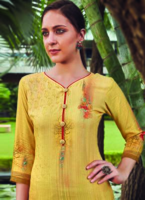 Yellow Rayon Embroidered Long Kurtis 2