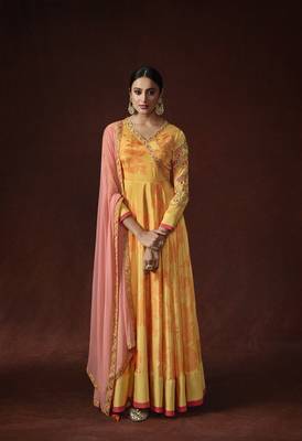 Yellow embroidered silk salwar 1