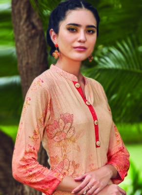 Peach Rayon Embroidered Long Kurtis 2
