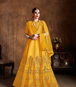 Exotic Yellow Zari Embroidered Art Silk Designer Lehenga For Wedding