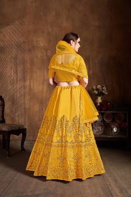 Exotic Yellow Zari Embroidered Art Silk Designer Lehenga For Wedding 2