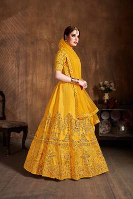 Exotic Yellow Zari Embroidered Art Silk Designer Lehenga For Wedding 3
