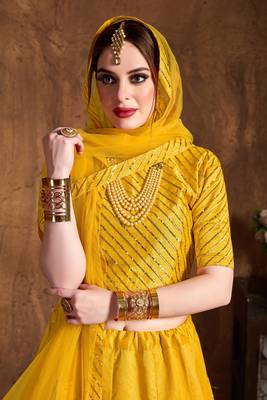 Exotic Yellow Zari Embroidered Art Silk Designer Lehenga For Wedding 5