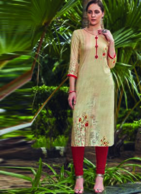 Beige Rayon Embroidered Long Kurtis 1